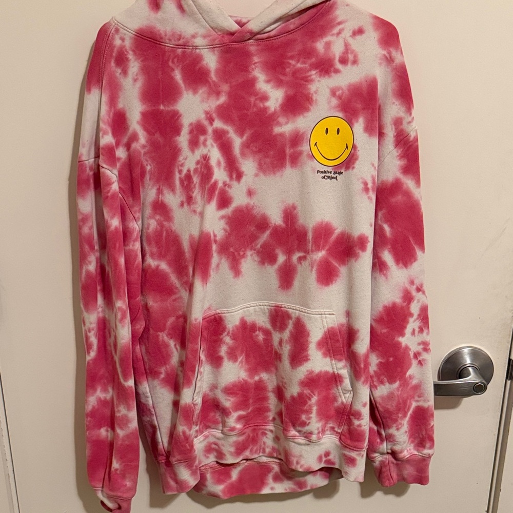 H&M Pink and White Tie-Dye Hoodie